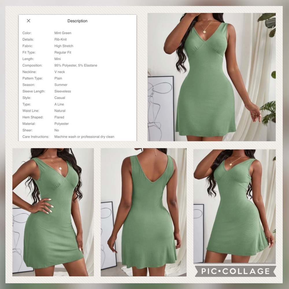 💫 Double V Neck Rib-knit Dress - Picture 2 of 2